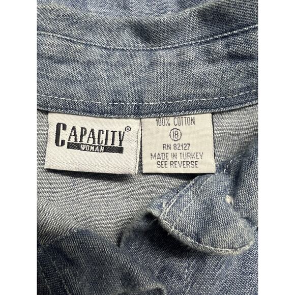 Vintage Women’s Denim Button Down Shirt Size 18 Embroidered Floral Cottage 90s - Picture 12 of 13